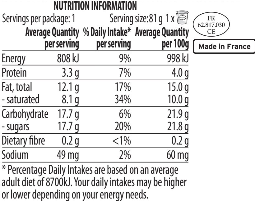 Belgian Chocolate Little Cup Nutrition Table